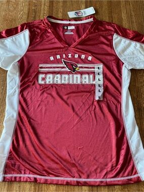 NWT Arizona Cardinals Women's V-Neck Jersey Shirt Rhinestone Large NFL Apparel
